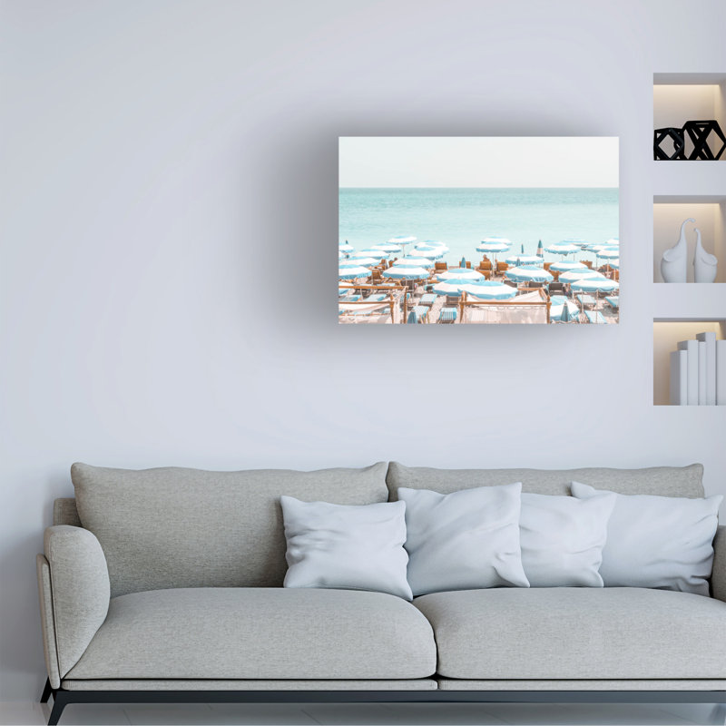 Œuvre bolognaise, bleu sur toile, Riviera bleue, H 12 po x l 19 po