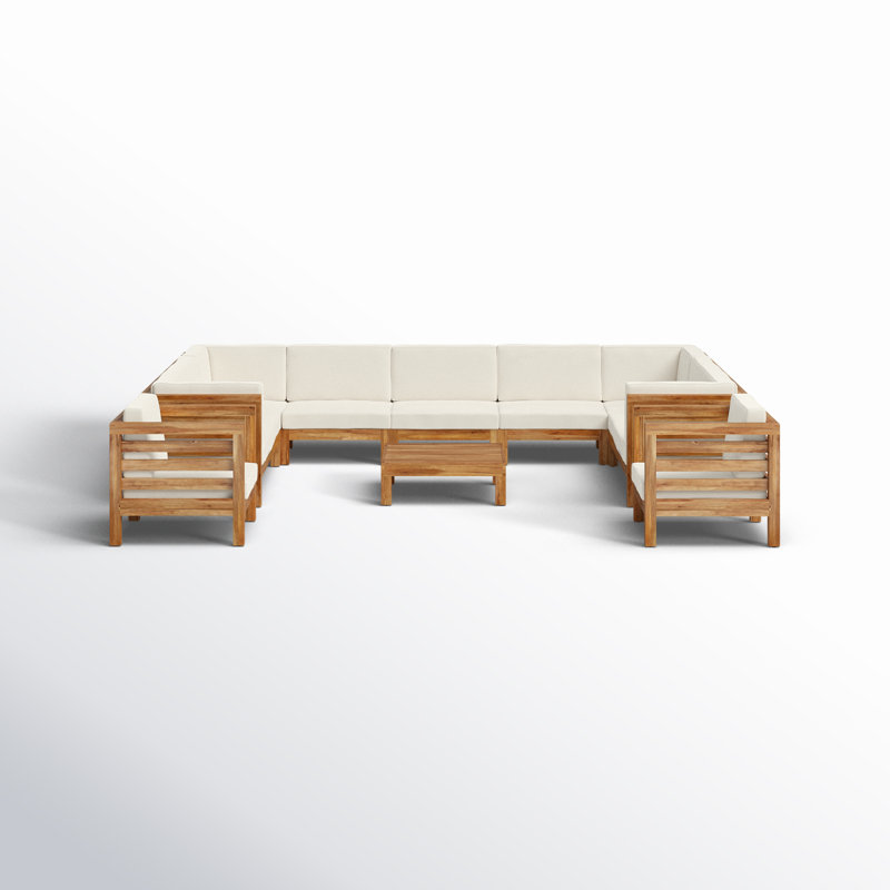 Maher Acacia 11 - Person Modular Patio Conversation Set with Cushions, Beige