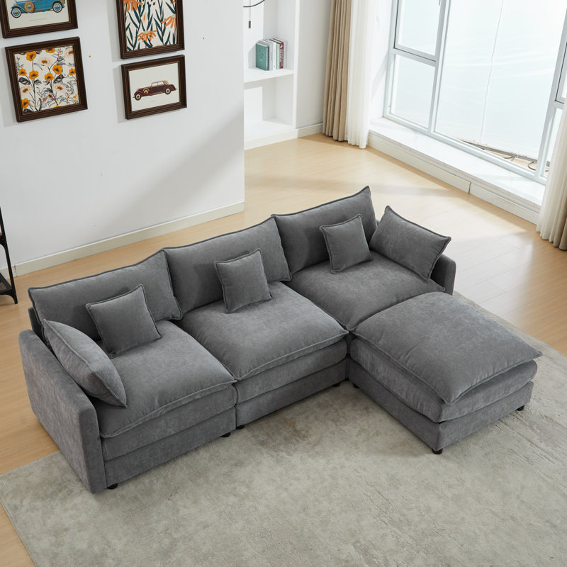 Canapé modulaire modulaire, canapé 3 places avec repose-pieds, canapé moderne en L, combinaison flexible