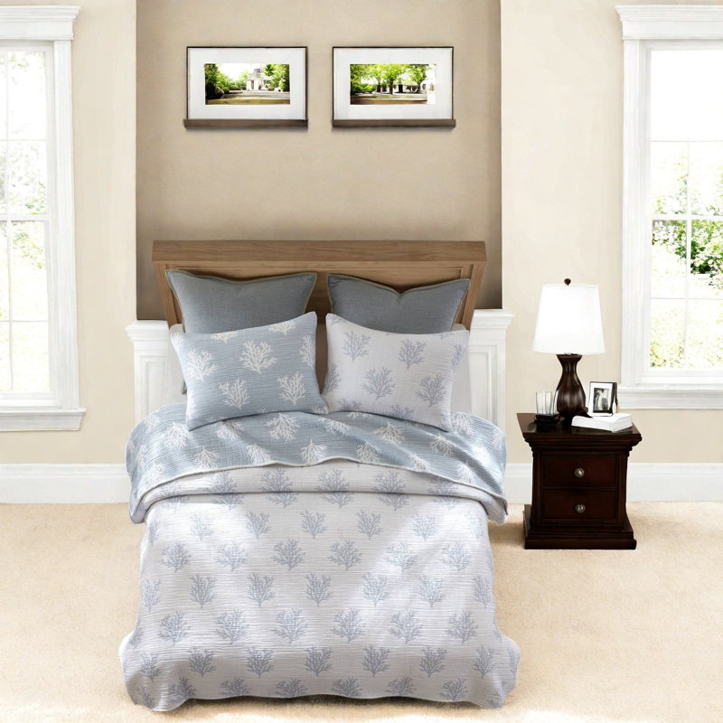 De literie réversible pour très grand lit californien, courtepointe en mélange de coton bleu, moderne