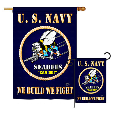Ensemble de 2 drapeaux en polyester vertical 2 côtés "sea abeilles american militaire"
