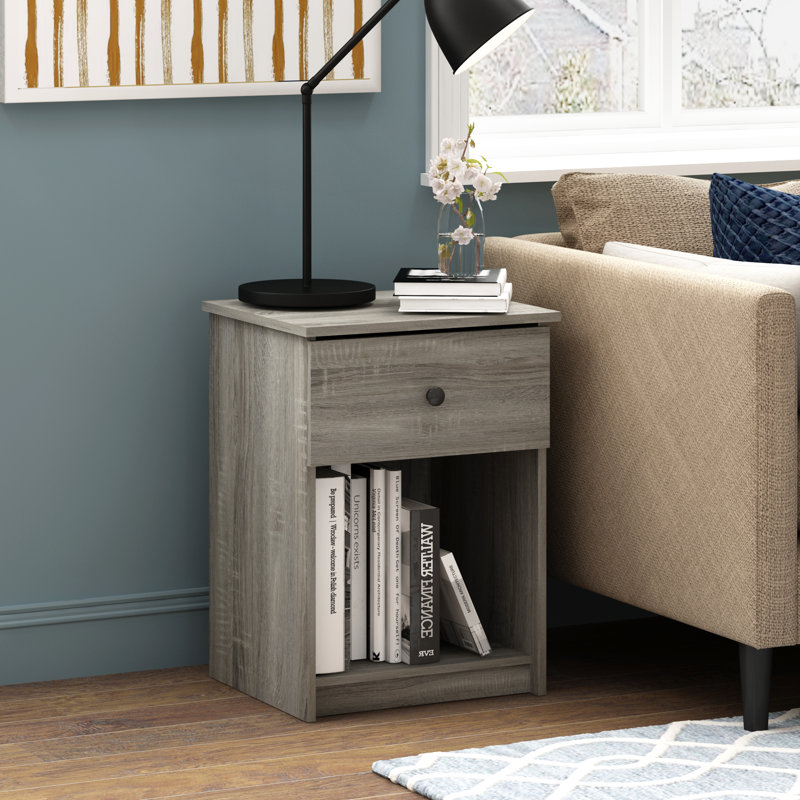 Gillian 45.2cm W Particle Board / Chipboard Bedside Table, Grey