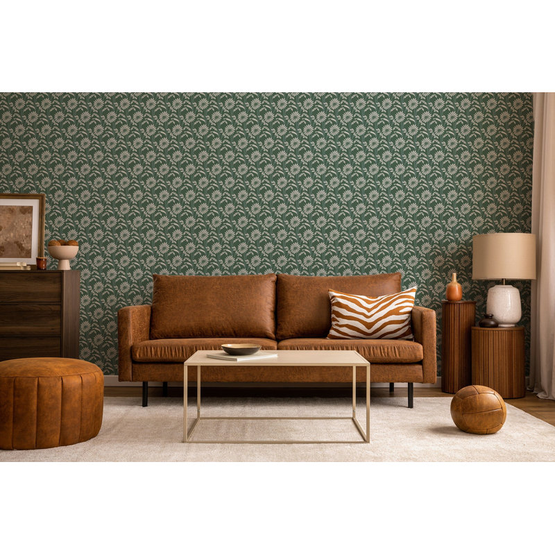 Woodland Bloom - Floral Wallpaper, Bone, Faux Grasscloth, Non-pasted
