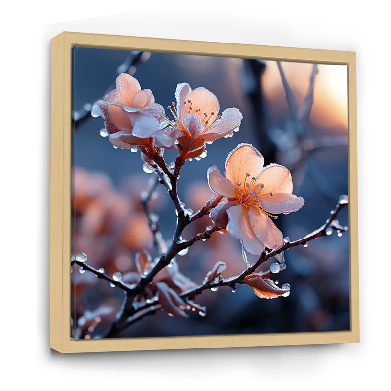 Hiver, fleurs de cerisier Blossoum IV - plantes et fleurs, art mural, Cadre flottant brun, H 36 po x l 36 po
