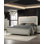 Lit tapissier contemporain en tissu glam avec panneau en relief DEL, mobilier de chambre luxueux et élégant