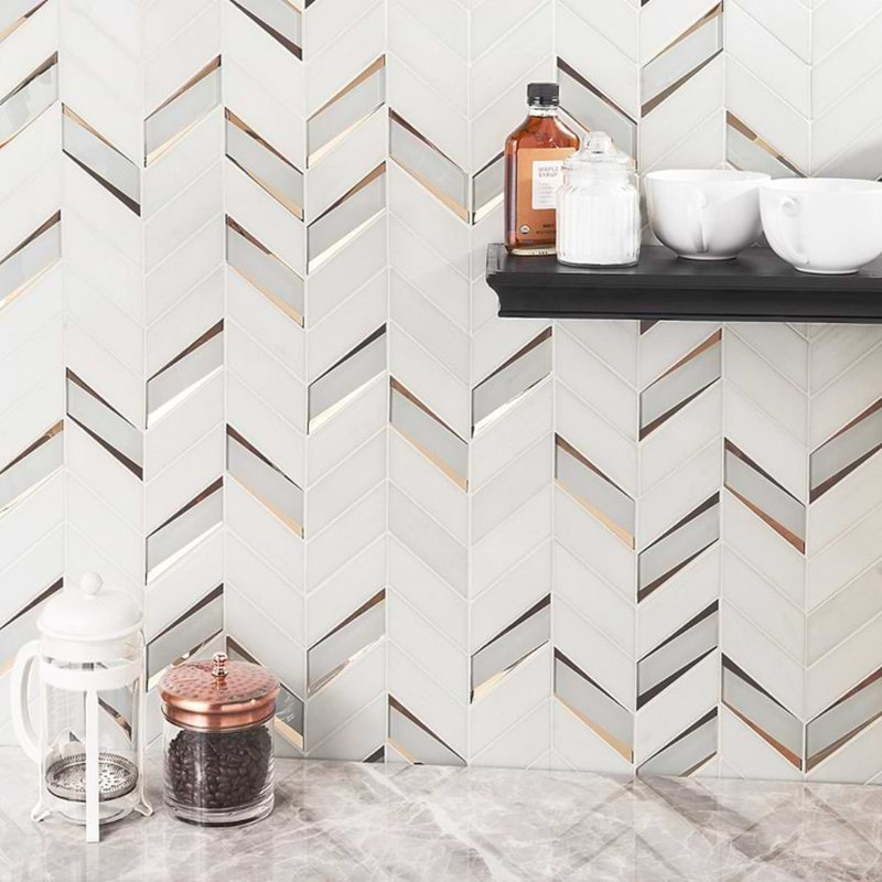 Kasol Marble And Mirrored Glass Mosaic, Golden Mirror