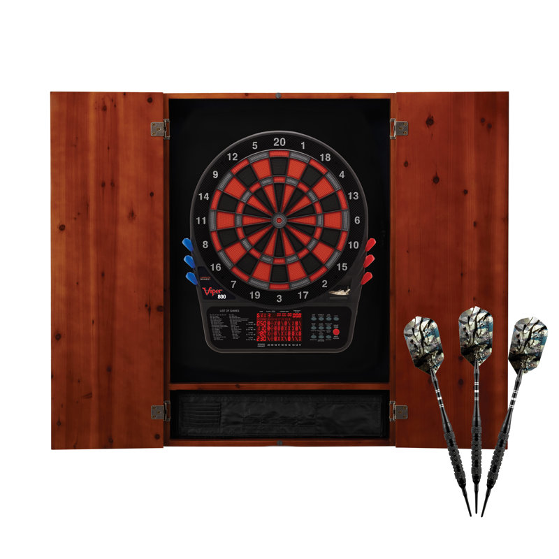 Premium Solid Pine Electronic Soft Tip Dartboard Cabinet Set