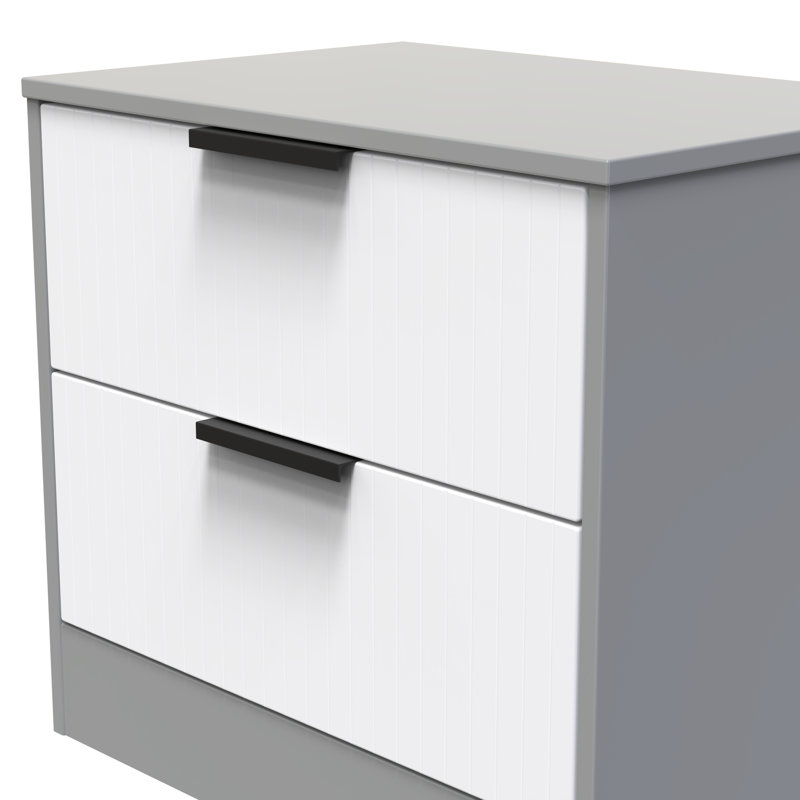 Berklie 2 Drawer Midi Chest (Ready Assembled), White Matt/Dusk Grey