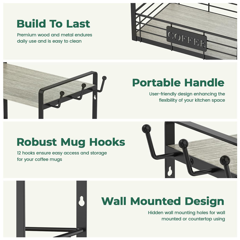 Multi-Functional 2 Tier Mug Tree Rack, Light Gray