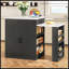 Console d'îlot extensible avec tiroirs, armoire à deux portes et tablettes ouvertes pour une utilisation multifonctionnelle dans la cuisine