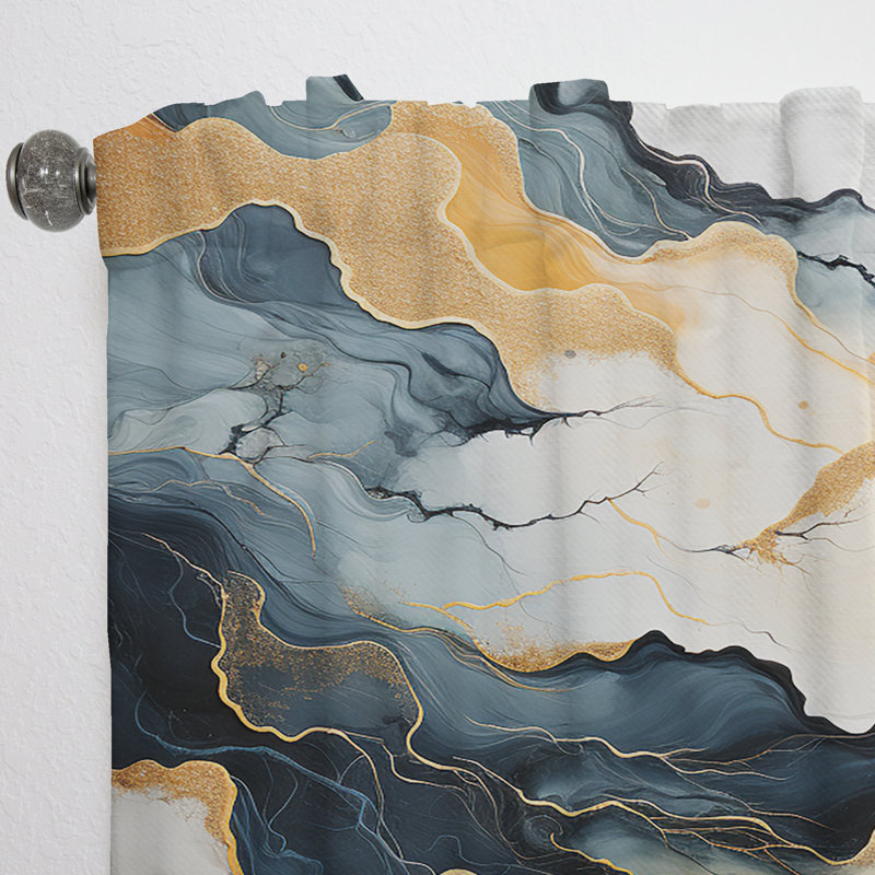 Innisfree Abstract Orange And Blue River Ink II - Abstract Marble Curtain - Velvet Room Darkening - 1 panel, 52" W x 95" L