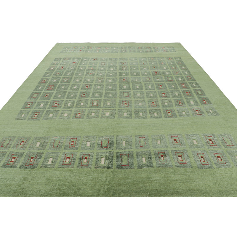 Art Deco Hand Knotted Wool Geometric Area Rug, Rectangle 9' x 12'