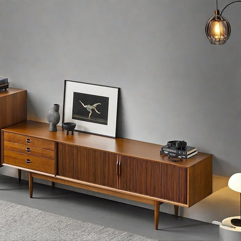 Meuble télé simple en bois massif, 70.87"