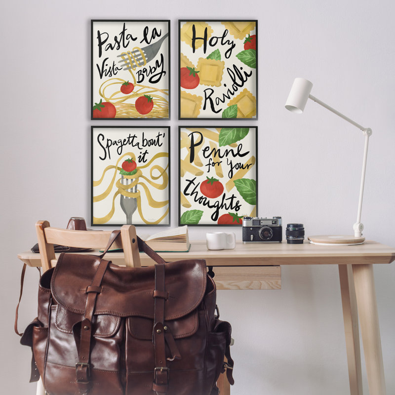  «Funny Pasta Puns», ensemble de 4 giclées par Farida Zaman, H 20 po x l 16 po, Giclée encadrée noir minuit