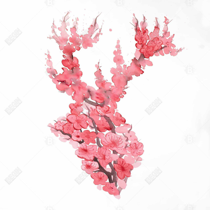 «Deer With Cherries Blossom»