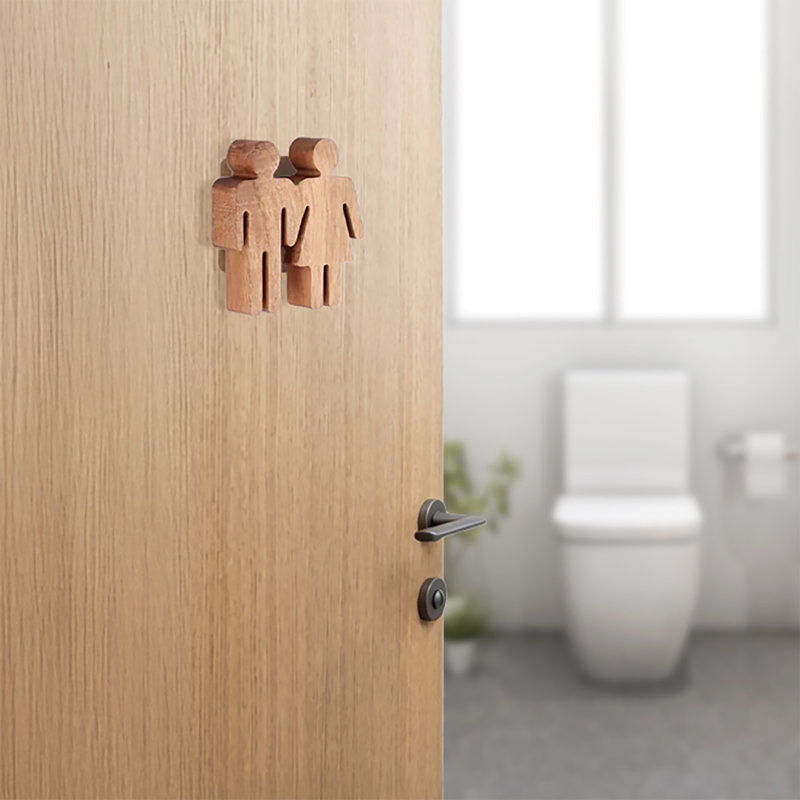 Plaque de porte de salle de bain en bois beige, Beige