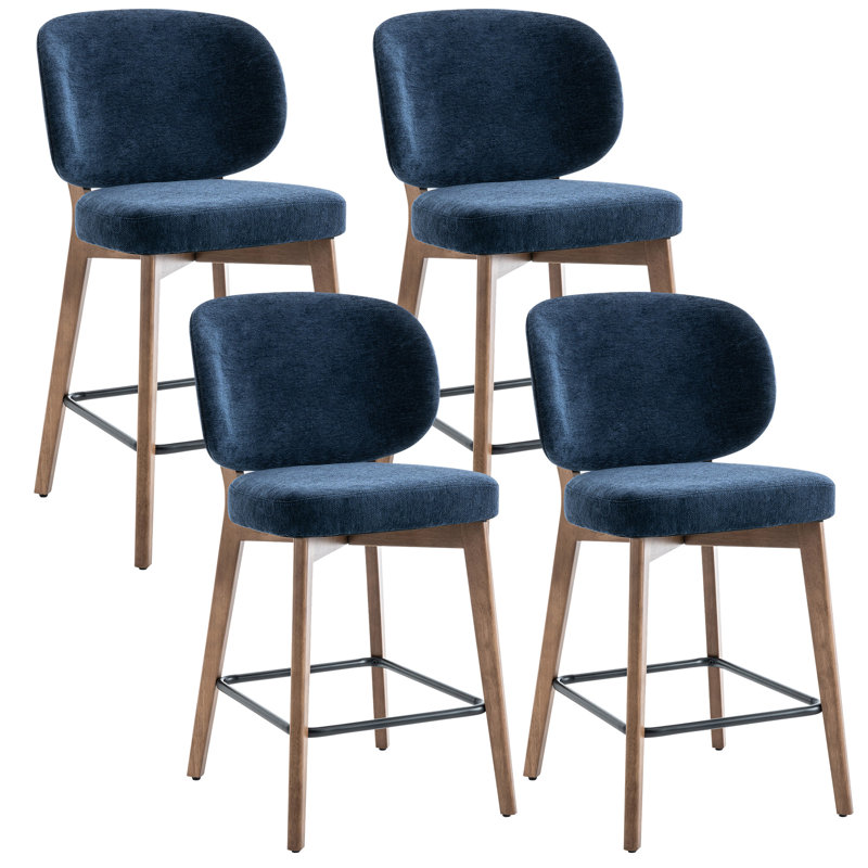 Mid-Century Modern Counter Stool, Fabric Upholstered Barstool With Wingback, Armless Counter Height Bar Stool With Wood Legs, Metal Footrest, For Kitchen Island Bar Counter