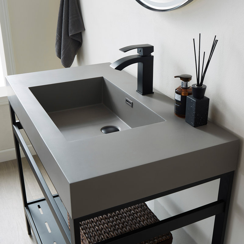 Ablitas Gray Composite Stone Rectangular Bathroom Vanity Sink