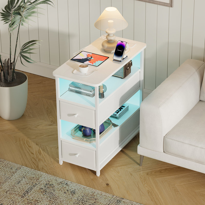 28cm W Metal Bedside Table, White