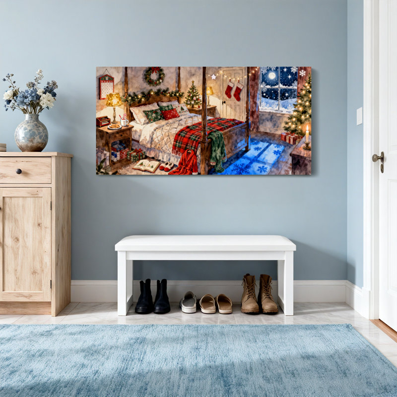 Scène décorative douillette avec arbre et lumières, H 16 po x l 32 po