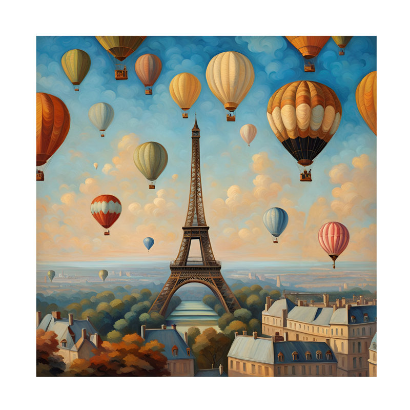 Art sur toile «Bachelor Tina Lavoie, montgolfières en vol à Paris», H 18 po x l 18 po
