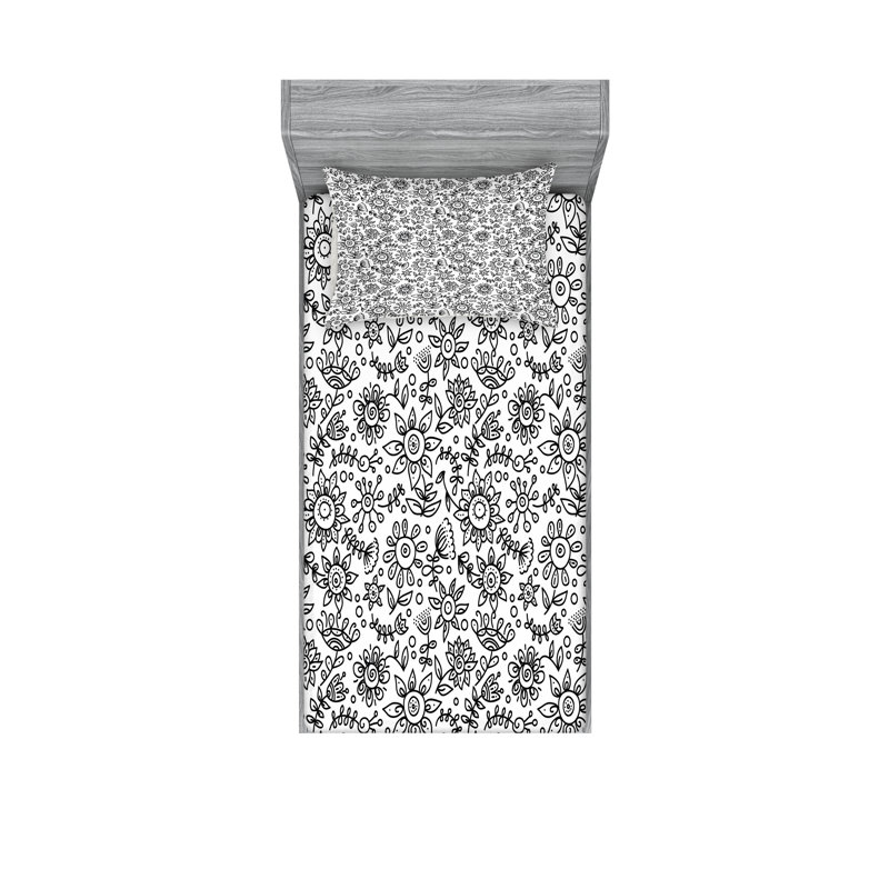 Drap-housse et coussin décoratif Ambesonne, Ensemble de draps-housses pour lit simple + 2 taie