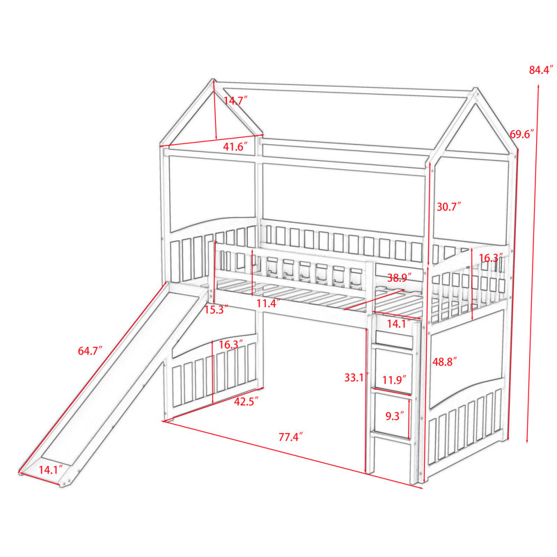 Lit mezzanine simple en bois avec glissade, Blanc