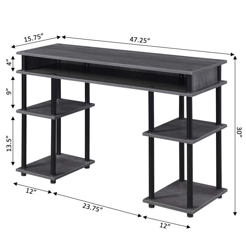 Bureau d'écriture avec tablettes sans outils Edwin, Gris anthracite / poteaux noirs