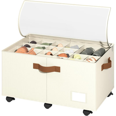 Shoe Storage Organizer with Wheels and Adjustable Dividers, Stackable Shoe Storage Box
