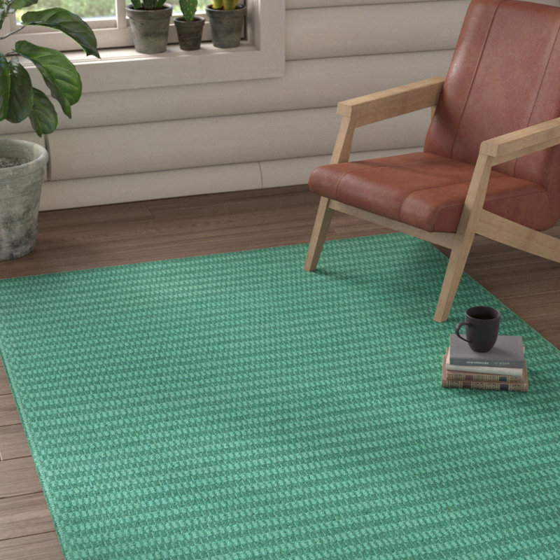 Tapis turquoise en laine tissé à la main Walton, Rectangle 8 pi x 11 pi