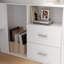 Bureau d'ordinateur en L avec armoire de rangement, tiroirs, tablette ouverte et support pour unité centrale
