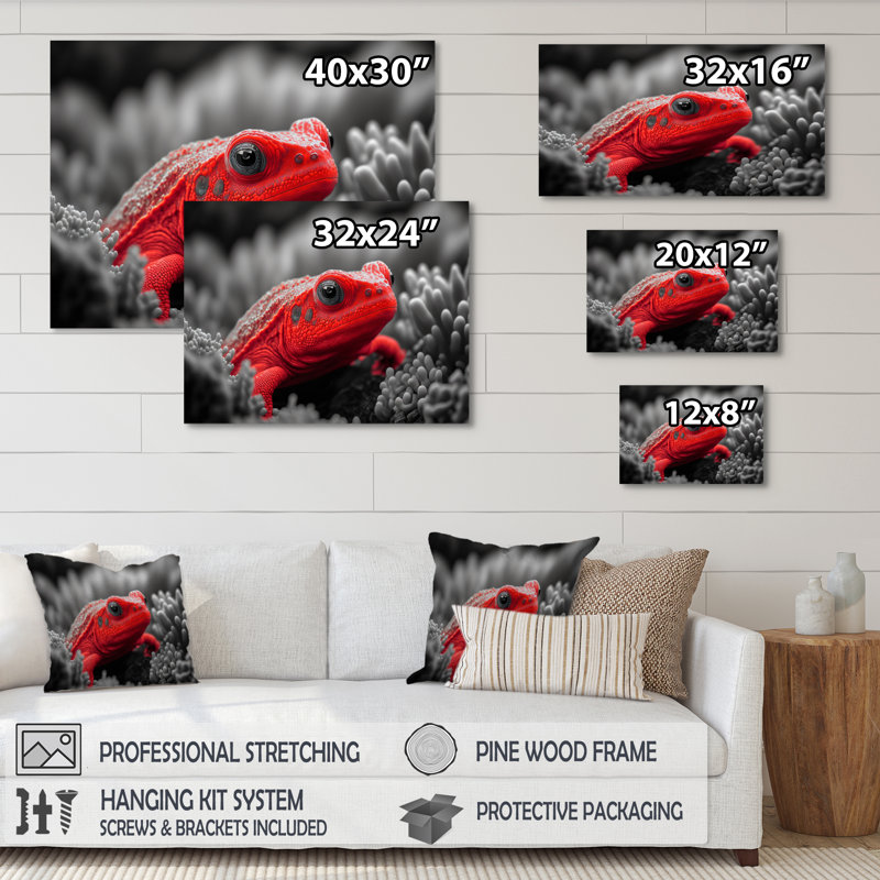 Créature sous-marine rouge - art mural bois côtier, H 12 po x l 20 po x P 1 po, Toile tendue