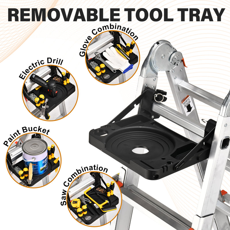 A Frame 5 Step Aluminum Ladder Extension Ladder, 17 Ft Muti Position Ladder & Removable Tool Tray with Stabilizer Bar, 330 lbs