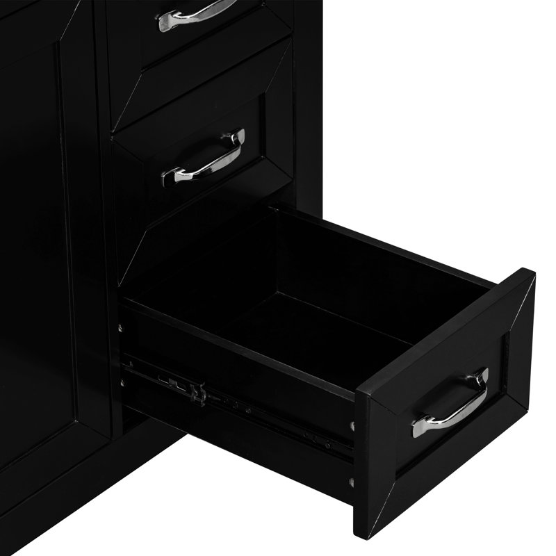 36" Bathroom Vanity Without Sink, Cabinet Base Only, Bathroom Cabinet With Drawers, Solid Frame And MDF Board, Black