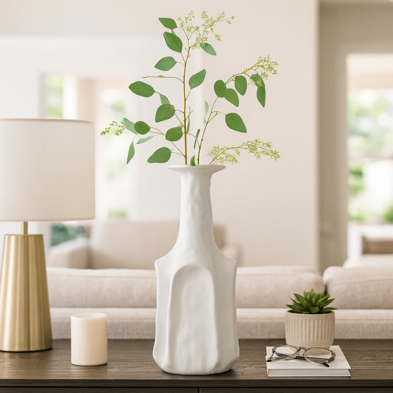 Sleek White Vase for Modern Home Decor – Stylish Table Vase for Living Room, Bedroom, or Office – Perfect Decorative Vase for Fresh Flowers and Accents – White