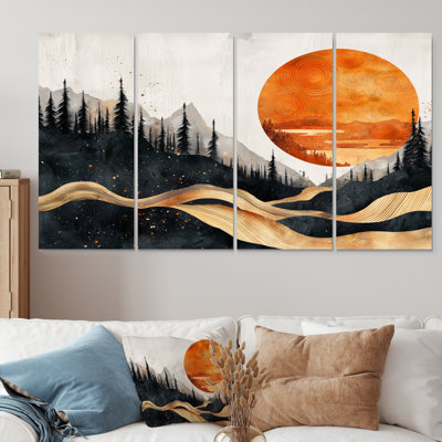 «Sunrise Forest In Marble Field Landscape I», art mural forêt - ensemble d'art mural traditionnel 4 pièces