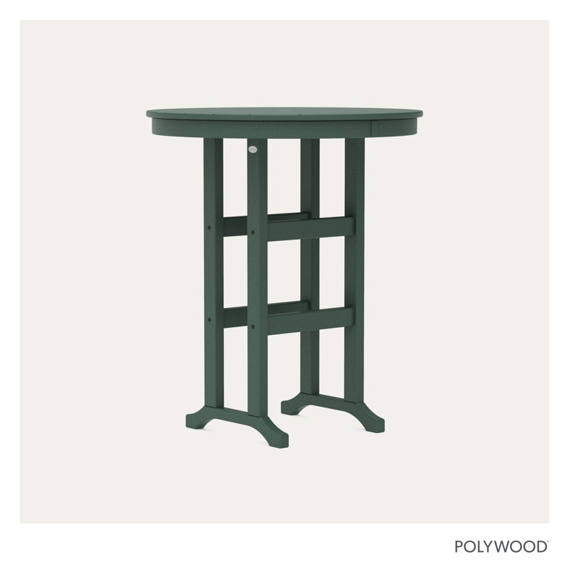 POLYWOOD Round Farmhouse Bar Table, Hunter Green, 36"