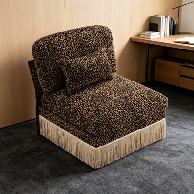 Armless Sofa Chair Leopard Chenille W/1 Pillow