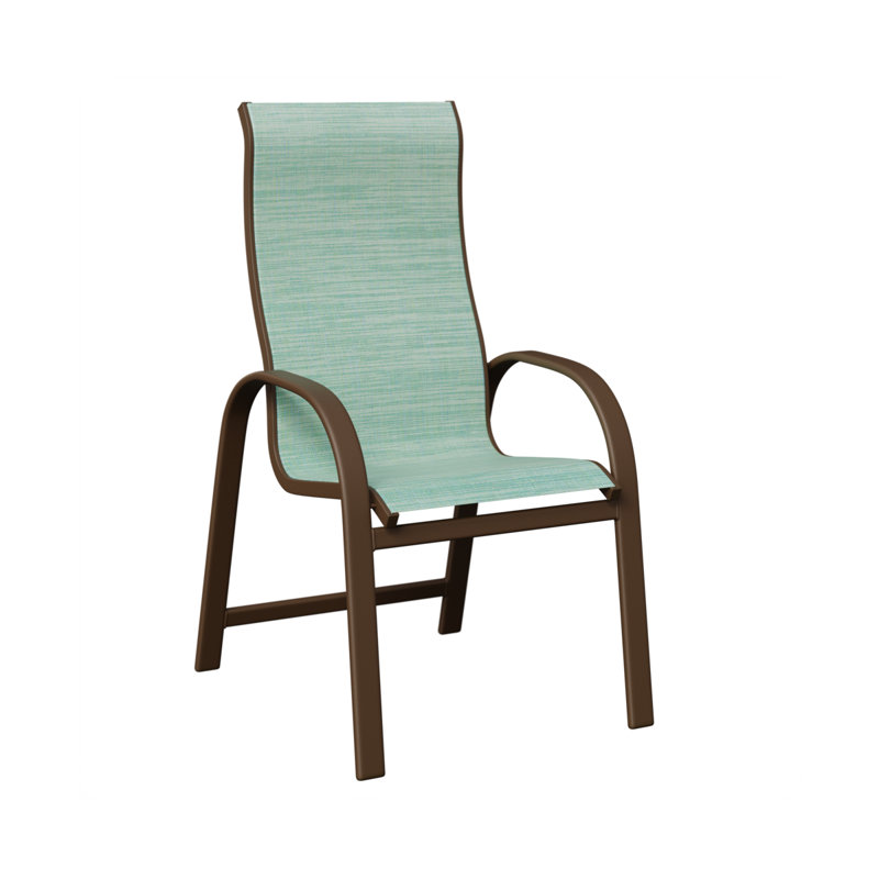 Chaise de salle à manger à haut dossier Amma Mesquite, Veine d'aluminium et de bois mesquite, Paysage marin