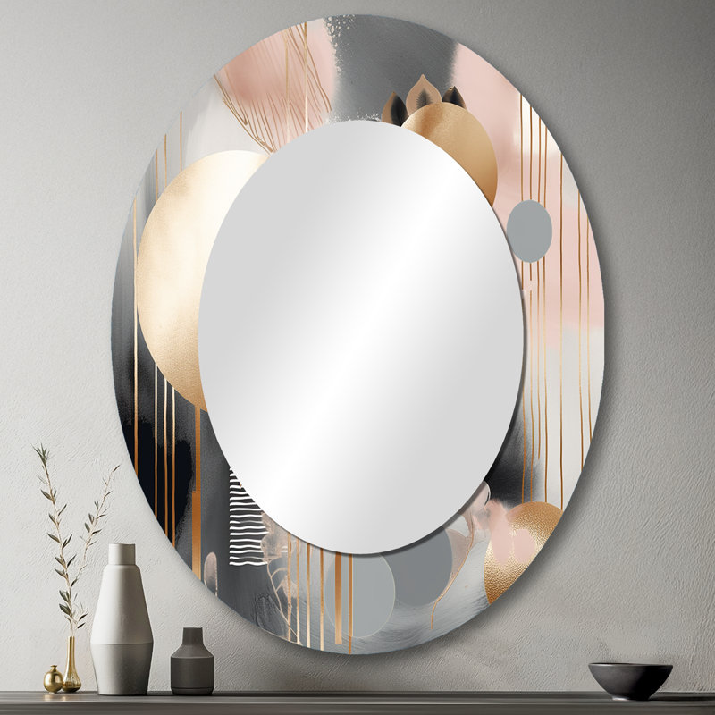 Soft Colors Shapes And Lines Marble II - Pink Modern Oval Wall Mirror, 43" x 33"