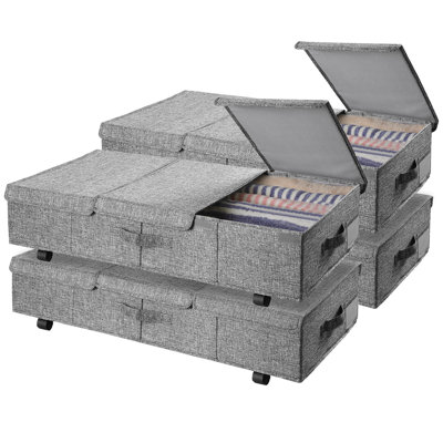 Under Bed Storage With Wheels 2 Pack， Lids Rolling And Handles
