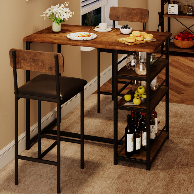 Soteria 2 - Person Solid Wood Top Four Leg Dining Set, Brown, Brown/Black