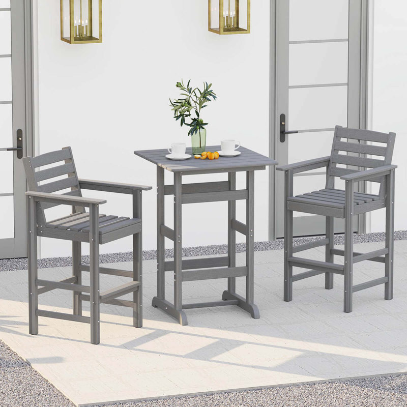 Ensemble de 3 fauteuils de patio en PEHD avec repose-pieds de table , Gris