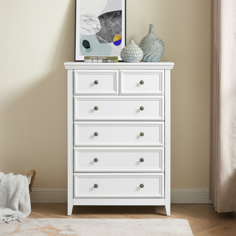 Modern 6 Drawers Dresser 6 Drawers Cabinet, White