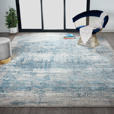 Tapis abstrait bleu et gris Belrose