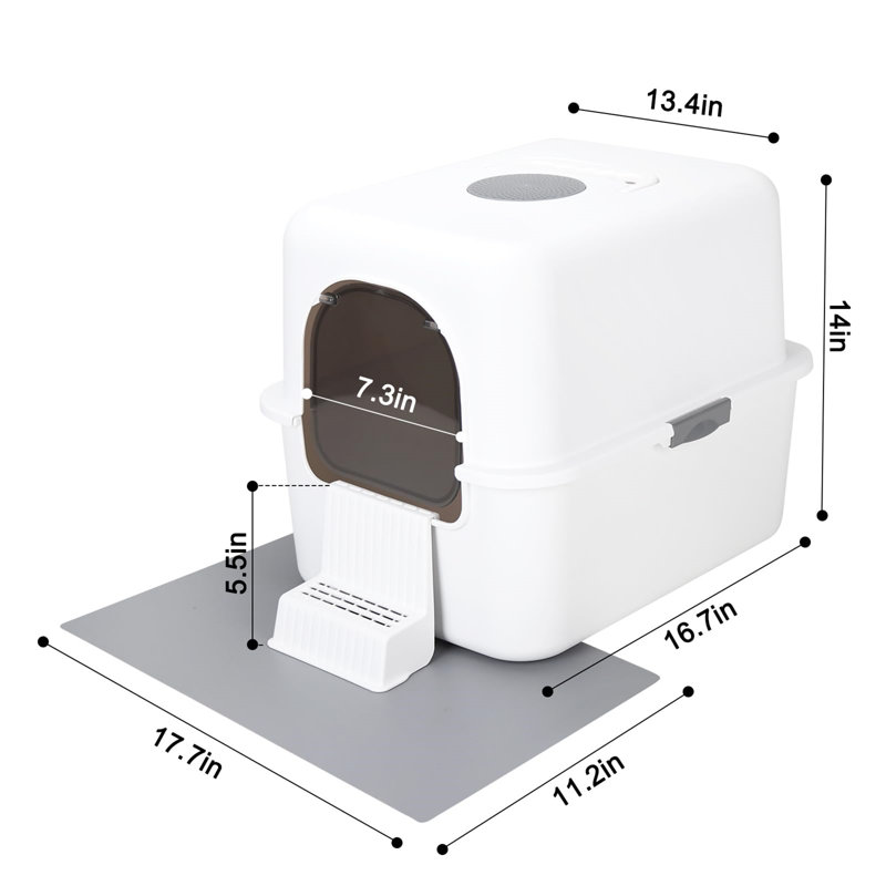 Compact White Plastic Enclosed Cat Litter Box with Pedal