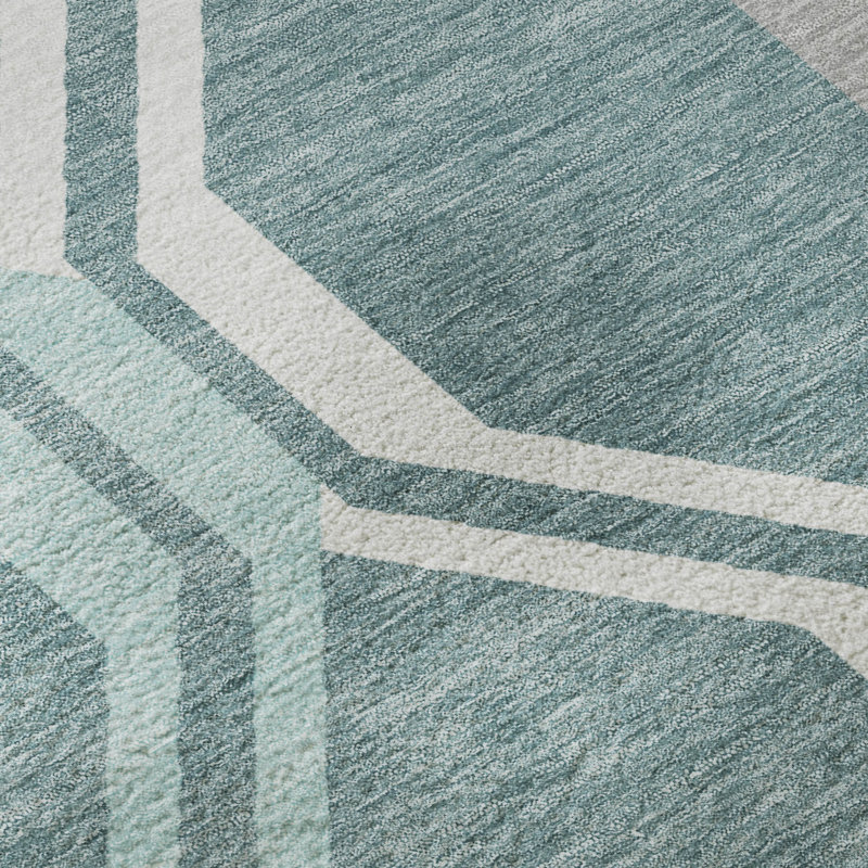 Tapis de qualité supérieure Mid-Century moderne lavable à la machine Premium Mayfield AMF2326, Sarcelle