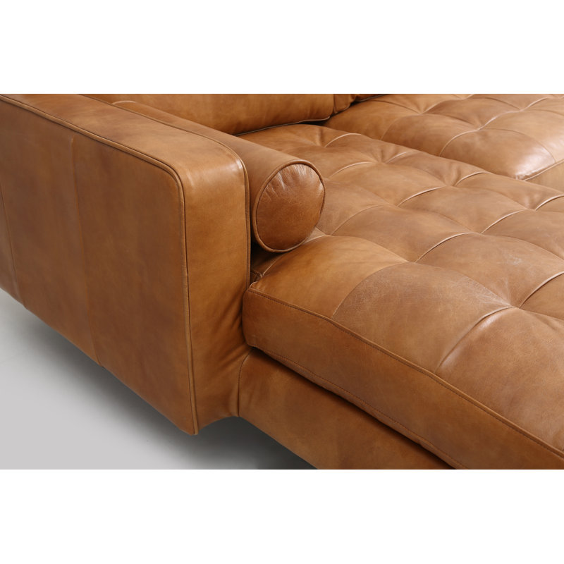 Brochu 111.4" Wide Genuine Leather Sofa & Chaise, Tan Genuine Leather, Left Hand Facing