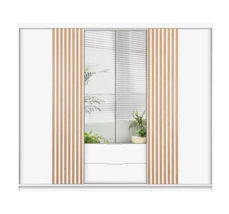  Sonoma Bionda 250 Sliding Wardrobe - Mirrored Doors with  Vertical Lamelas, White