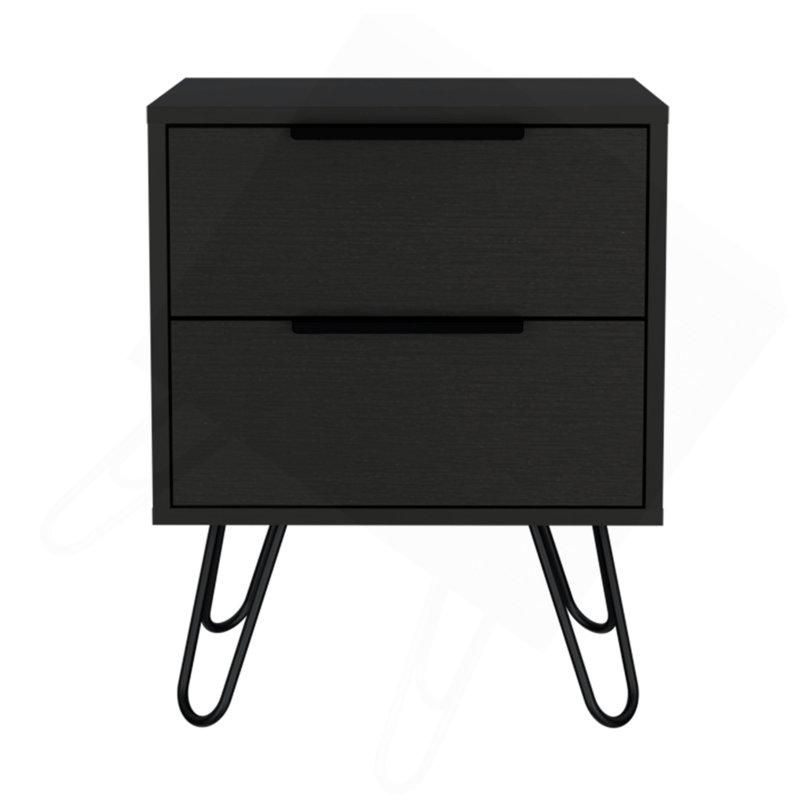 2 tables de chevet, pieds en épingle à cheveux, 2 tiroirs, noir, Noir